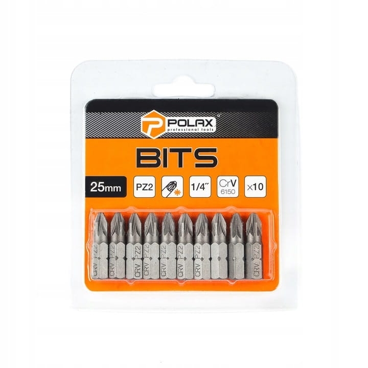 Zestaw bitów 25mm PZ2 1/4" 6150CRV 10 szt Polax 51-072