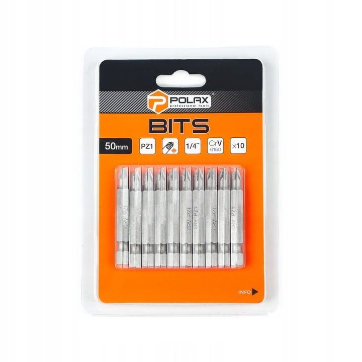 Zestaw bitów 50mm PZ1 1/4" 6150 CRV 10 szt Polax 51-080