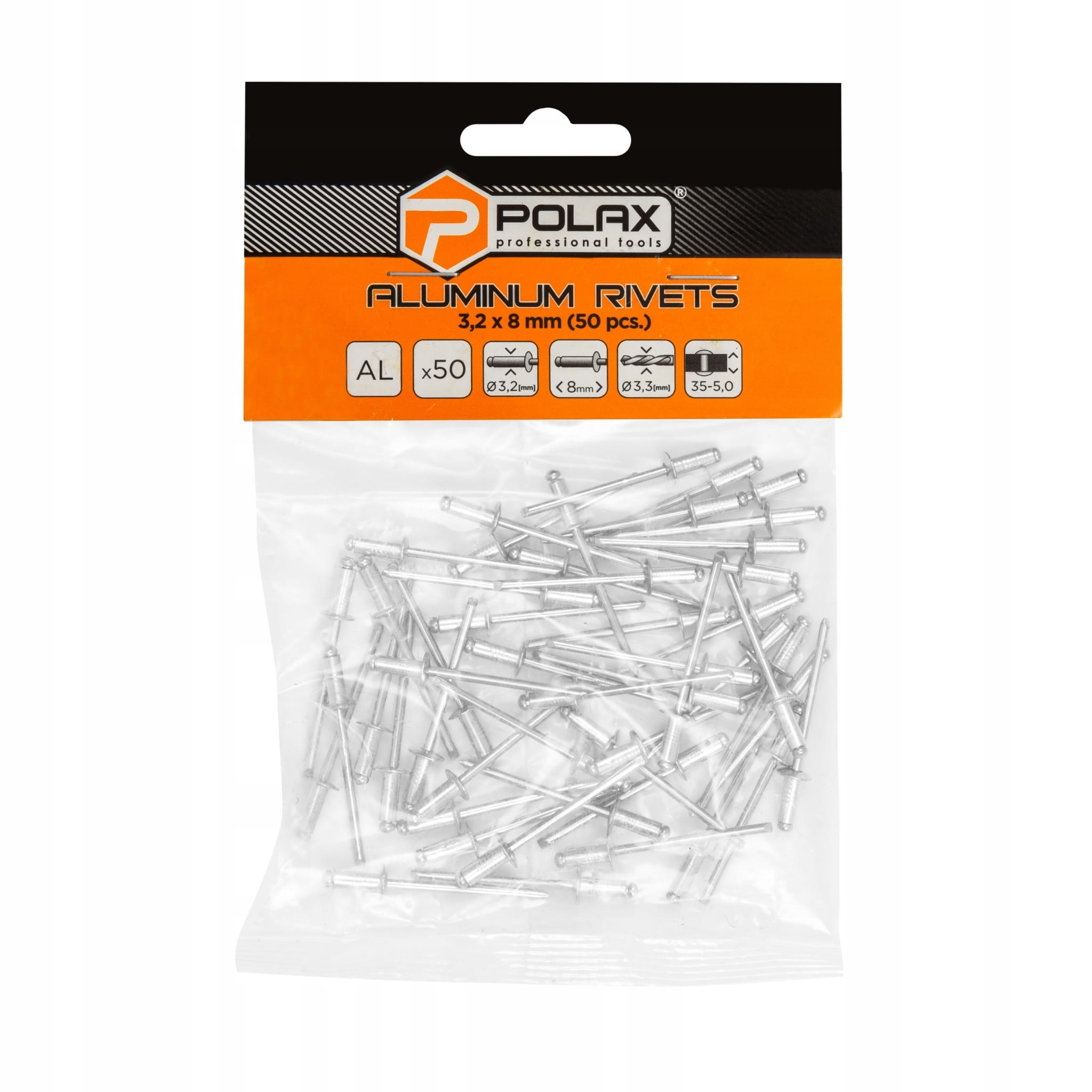 Nity aluminiowe 3,2x8mm opk 50 szt POLAX 37-004