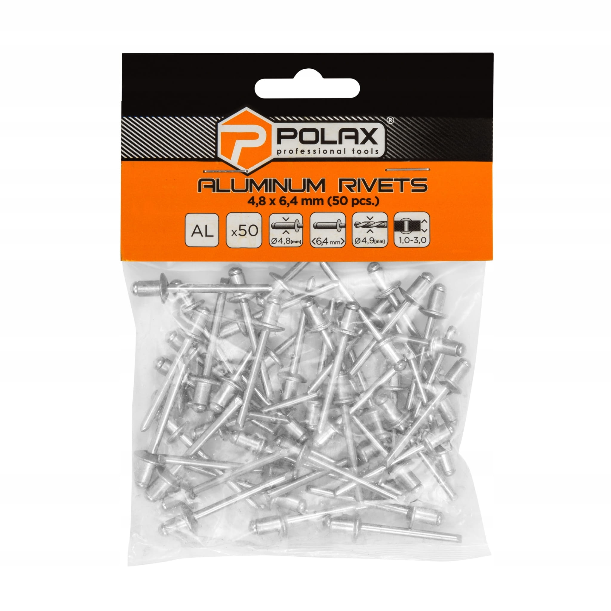 Nity aluminiowe 4,8x6,4mm opk 50 szt POLAX 37-014