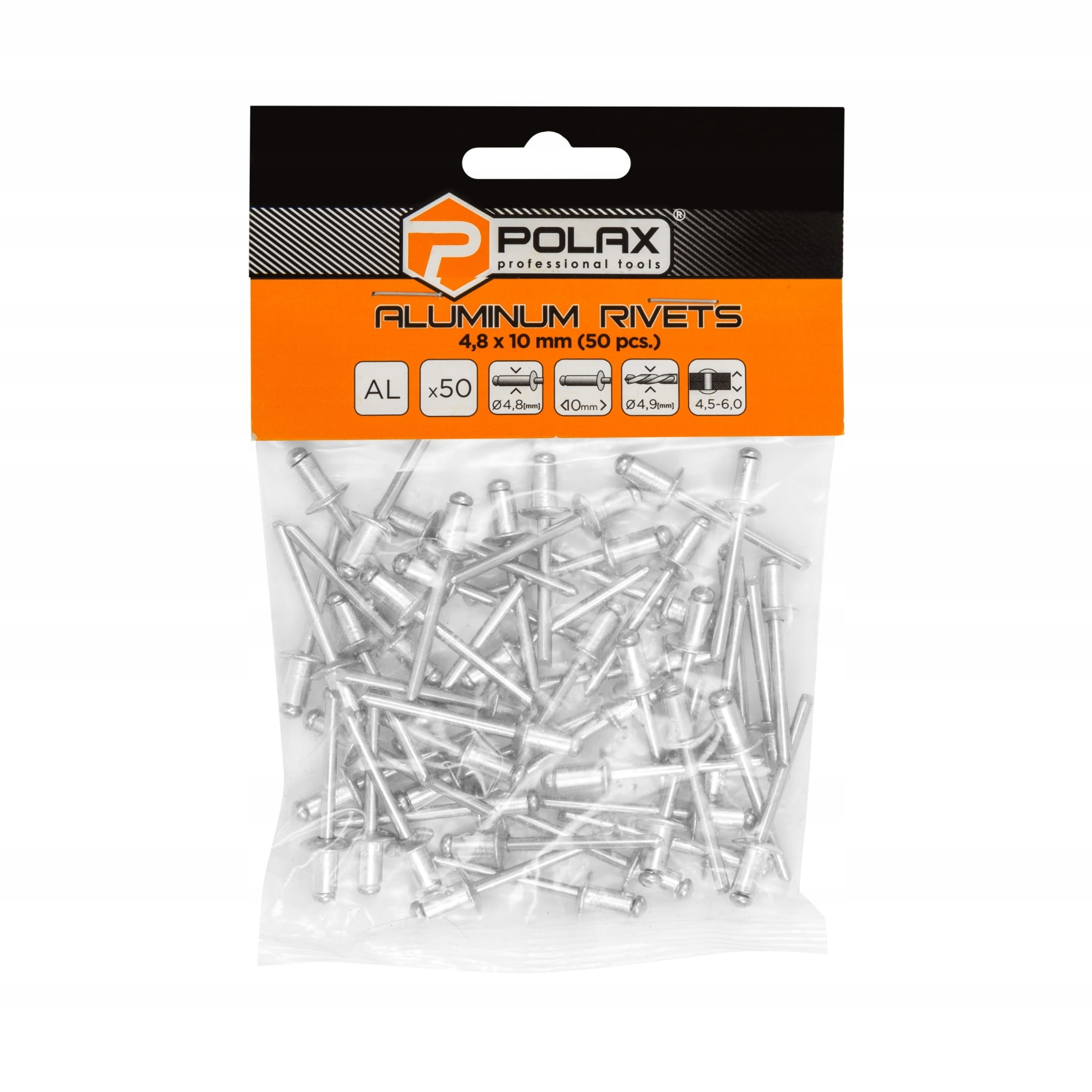 Nity aluminiowe 4,8x10mm opk50 szt POLAX 37-016