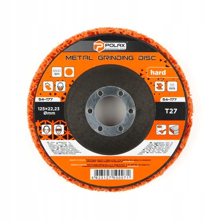 Tarcza ścierna z włókniny pomarańczowa twarda T27 125x22,23mm POLAX 54-177