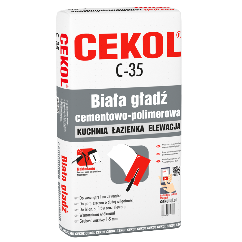 Gładź szpachlowa zewnętrzna Cekol C-35 20kg