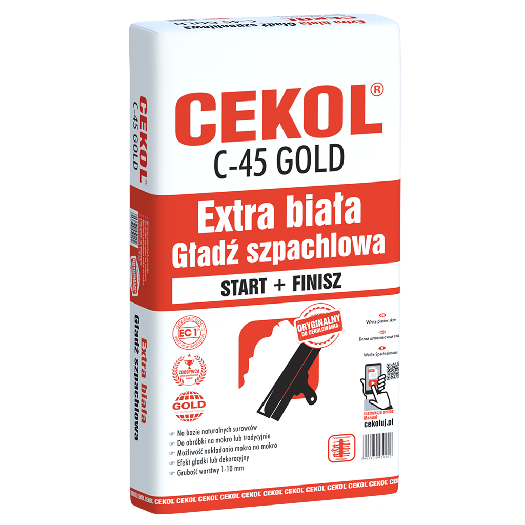 Biała masa szpachlowa gładki tynk gipsowy Cekol 10 kg