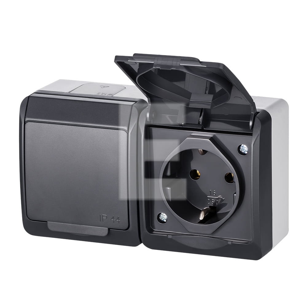 Gniazdo IP44 podwójne 2x2P+Z antracyt 0325-07