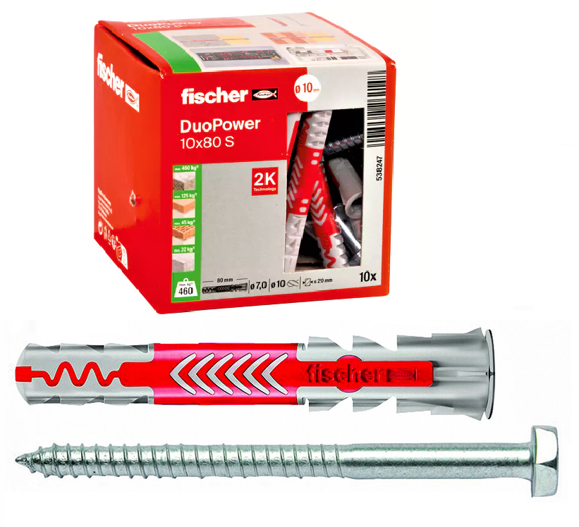Kołek z wkrętem FISCHER DUOPOWER 10x80 S 538247 10szt