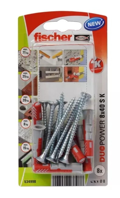 Kołek z wkrętem Fischer Duopower 8x40 S K NV 534998