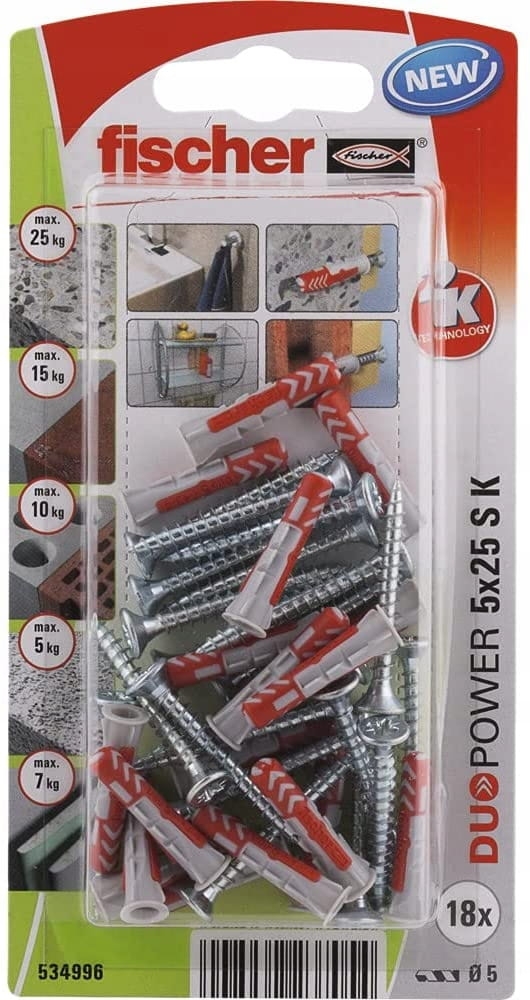 Kołek z wkrętem Fischer Duopower 5x25 S K NV 534996