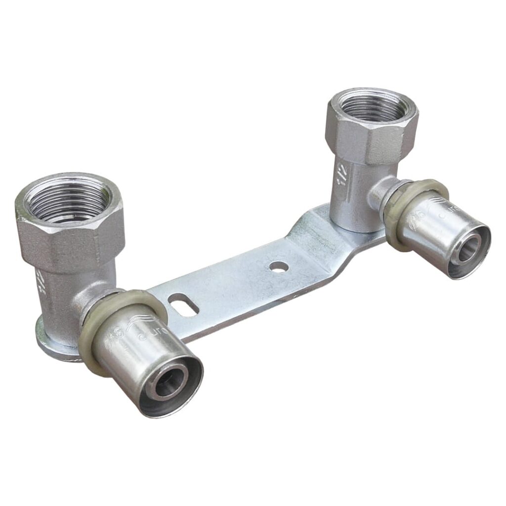 Kształtka zaprasowana listwa bateryjna 150mm  z kolanami przyścienna 16x1/2 Duro System