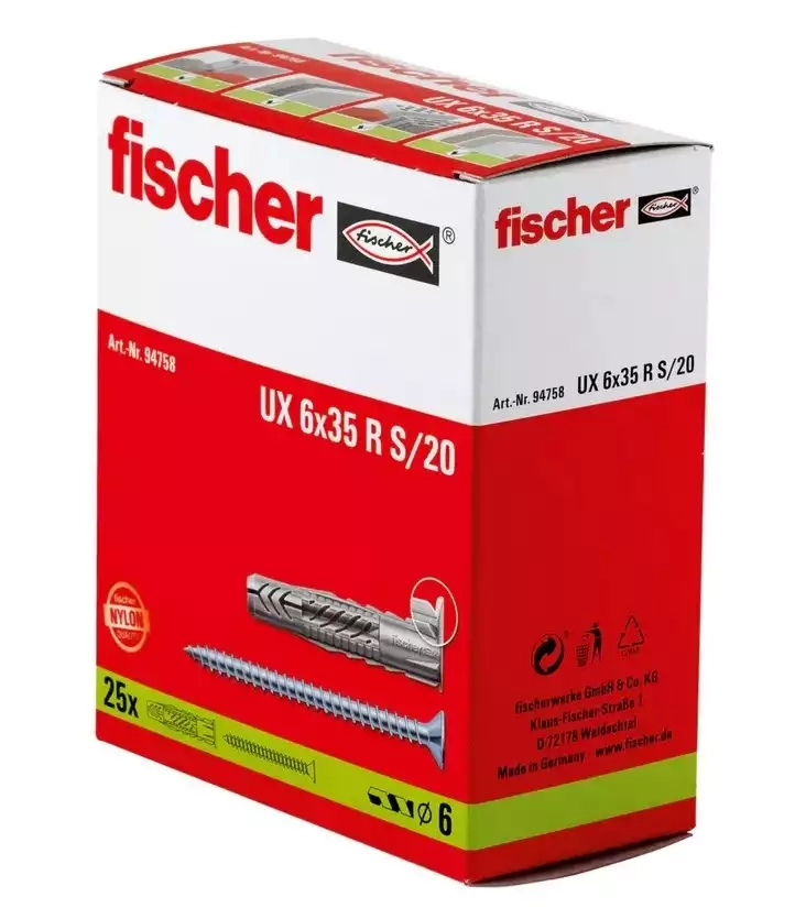 Kołek uniwersalny Fischer UX 6x35R S/20 25 szt 94758