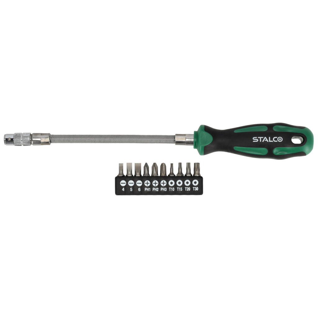Wkrętak elastyczny 11 el. z końcówkami 1/4''x25mm Stalco S-12401