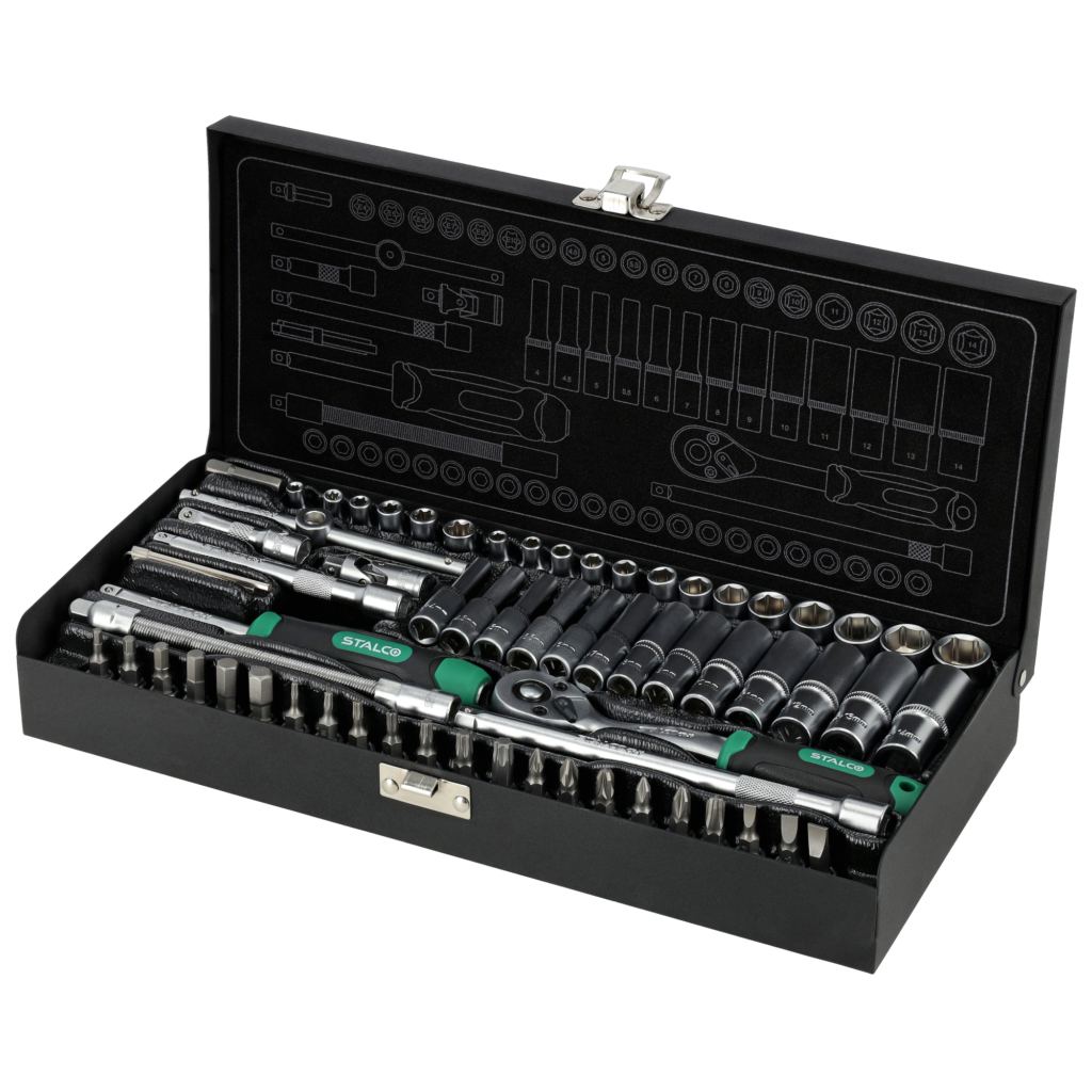 Zestaw kluczy nasadowych 67el 1/4" metalowe pudełko Stalco S-54016