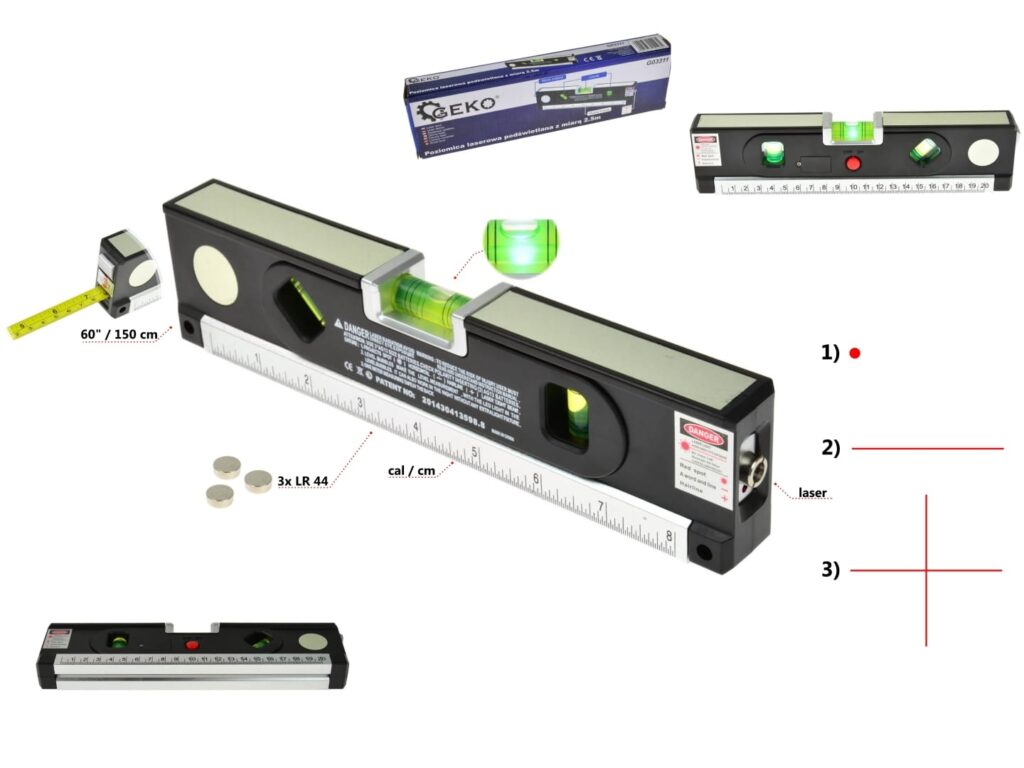 Poziomica laserowa podświetlana z miarą 1,5m G03311